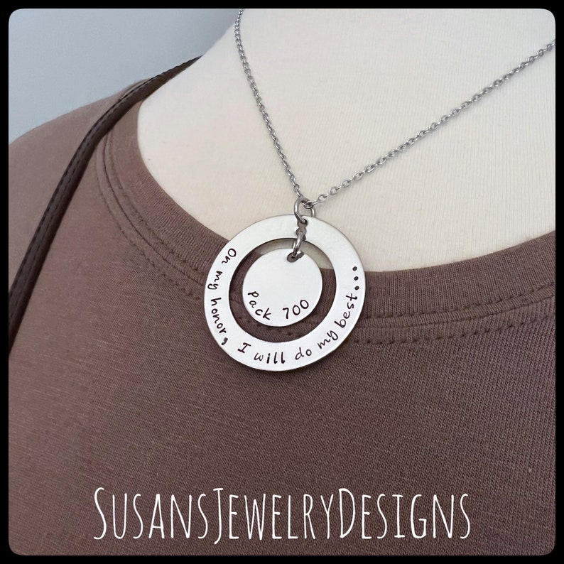 On my honor necklace, troop necklace, bridging necklace, scout jewelry, troop leader gift, gift for scout, personalized jewelry, pack image 1