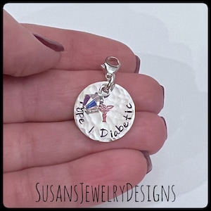 Custom medical alert clip on charm, medical ID, sterling silver, medical identification, insulin, diabetic jewelry, medicine, ICE, condition