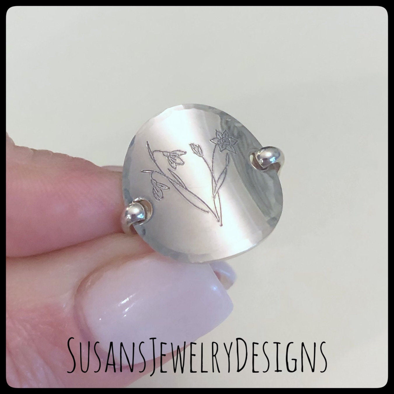Birth Flower Saddle Ring With 2 Flowers, Sterling Silver