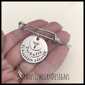 Custom medical alert expandable bracelet, medical ID bangle, stainless steel, medical identification, personalized, diabetic, allergy, ICE