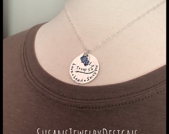 Love lead inspire necklace, troop, bridging, scout jewelry, troop leader gift, gift for scout, personalized jewelry, pack, den, scouting