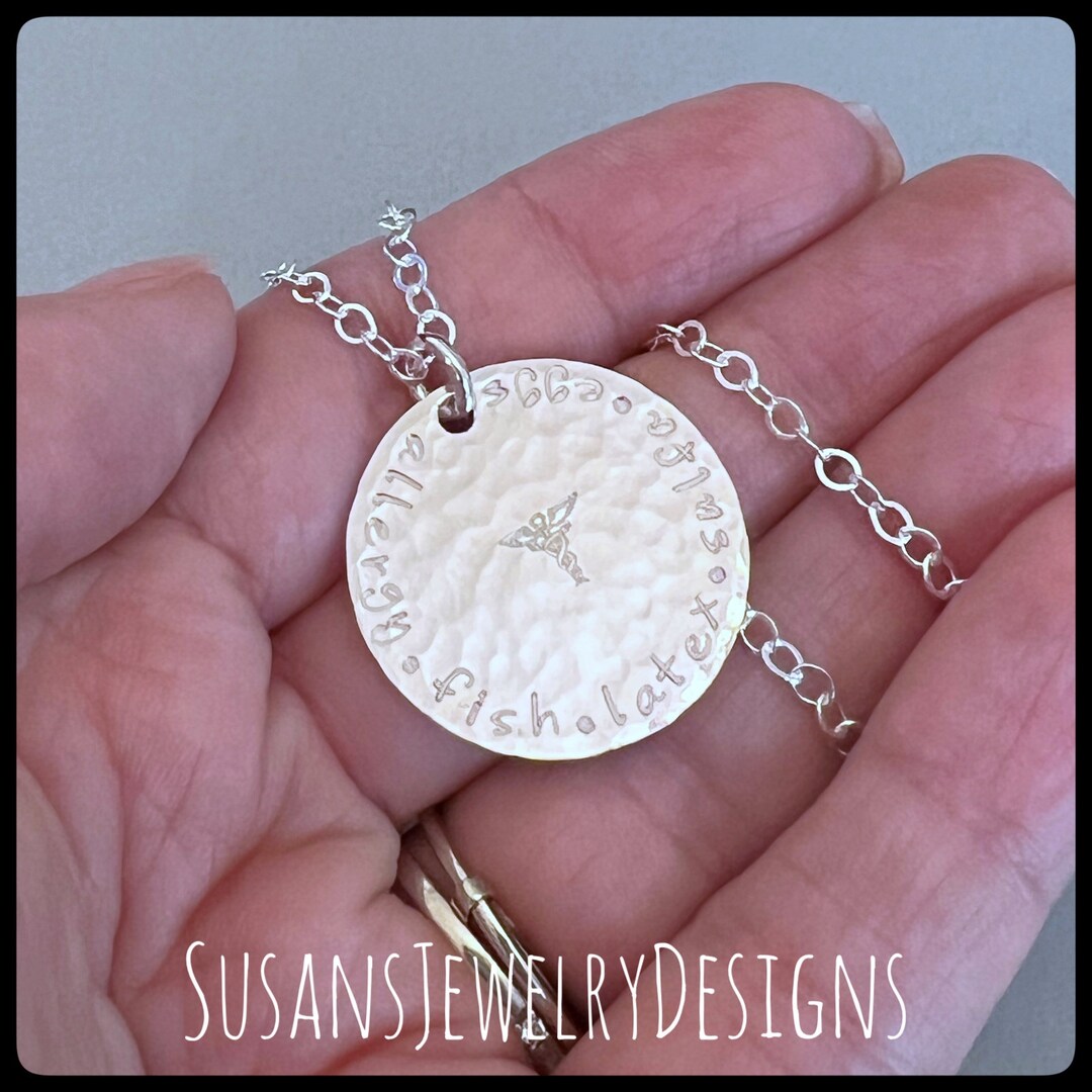 Custom Stamped Medical Alert Necklace, ID Pendant, Sterling Silver ...