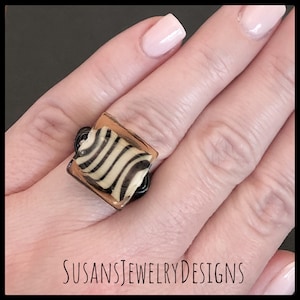 Tiger animal print ring, wire wrapped jewelry, year of the tiger, gift for her, custom size, brown black, jungle animal, Chinese New Year