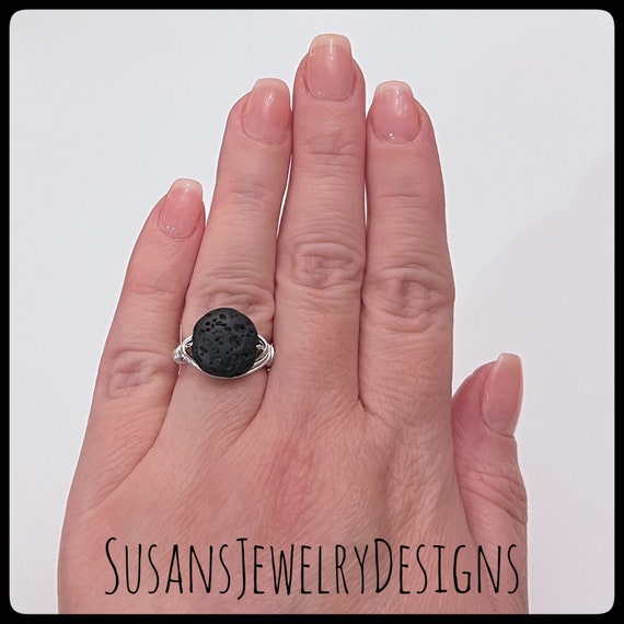 Aromatherapy Ring Round Lava Stone Ring Diffuser Jewelry Aromatherapy Black Lava Rock Essential Oil Custom Size Ring Coin Lava Bead Etsy