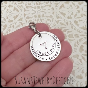 Custom medical alert clip on charm, medical ID clip, stainless steel medical alert, medical identification, personalized, diabetic jewelry