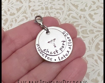 Custom medical alert clip on charm, medical ID clip, stainless steel medical alert, medical identification, personalized, diabetic jewelry