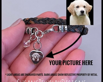 Personalized portrait leather urn bracelet, memorial jewelry, ash holder, stainless steel, engrave photo, loss, baby pet, mom dad, cremation