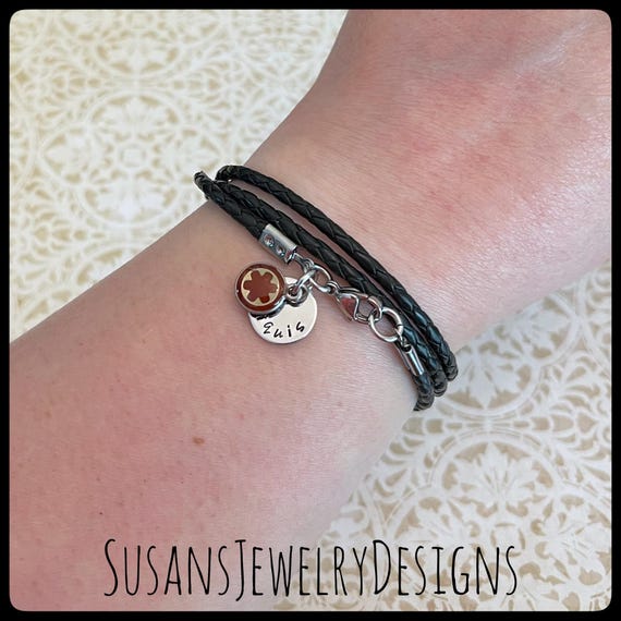 Custom Medical Alert Bracelet, Leather Medical ID, Stainless Steel