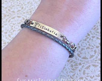 Custom medical alert bracelet, sterling silver, medical ID, medical identification, personalized id, type diabetic jewelry, leather bracelet