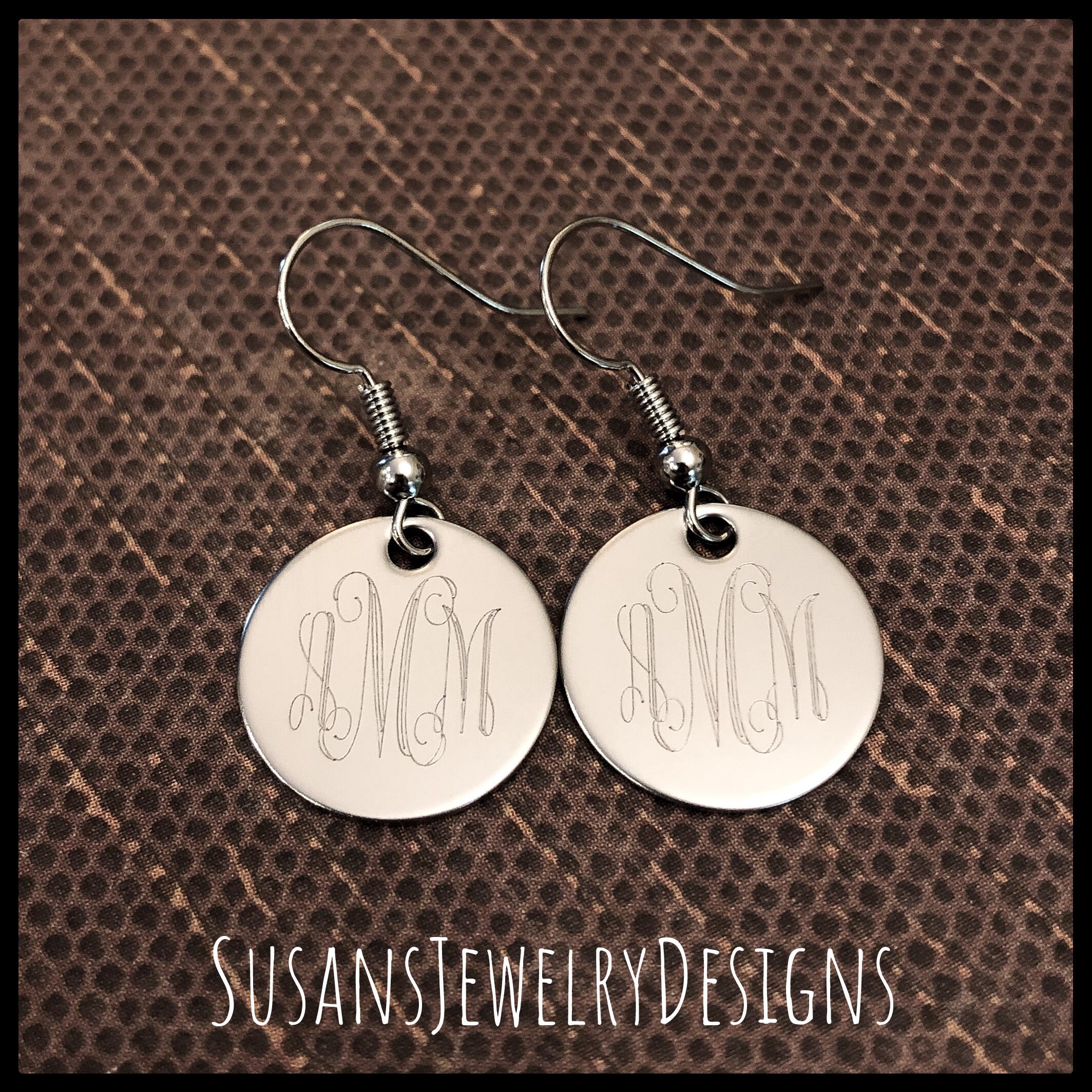 Custom engraved monogram earrings engraved drop earrings Etsy