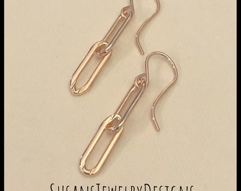Paperclip earrings, rose gold fill jewelry, gift for her, paper clip, rectangle, dangle earring, dainty earrings, lightweight, mom daughter