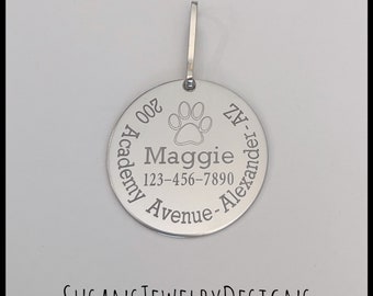Pet ID Tag Disc for Pet Collar Clip Identification Stainless Steel Custom Wording Dog Phone Number Cat Personalized Contact Information