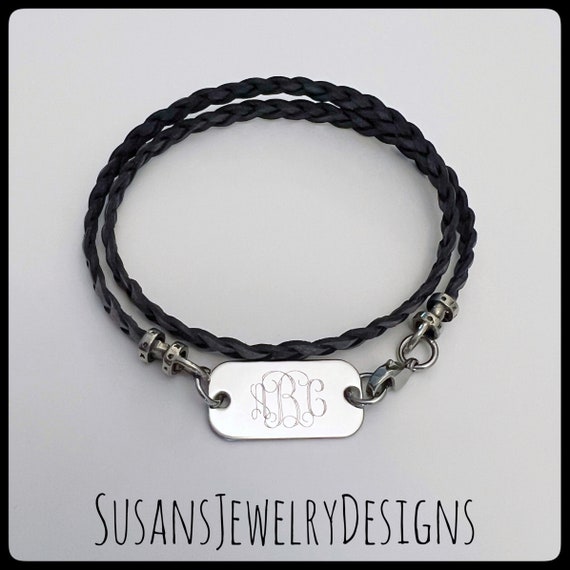 Custom Monogram Bracelet Gift for Her Initial Bracelets Leather Band Engraved Custom Size My Letters Initial Jewelry Stainless Bracelet