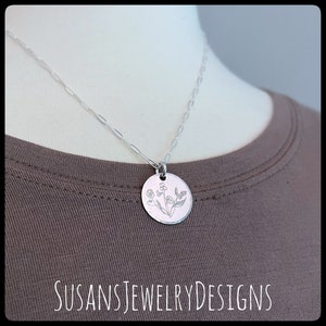Birth month flower paperclip necklace, sterling silver birth flower pendants, floral bouquet, gift for her, family flowers, floral pendant
