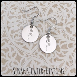 Birth month flower earrings, stainless steel jewelry, wildflower, floral bouquet dangle, dainty birth flower, gift for her, boho style