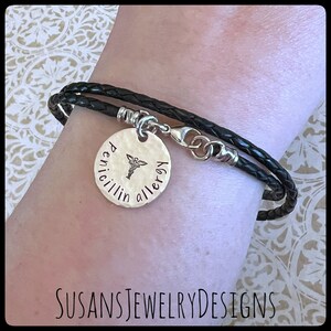 Custom medical alert bracelet, leather medical ID, sterling silver medical alert, medical identification, allergy bracelet, diabetic jewelry