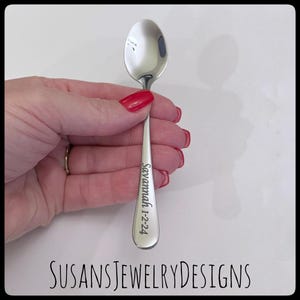 Laser engraved baby spoon, baby shower gift, new mom, custom name and date, new baby, personalized wording, unisex, silver stainless steel