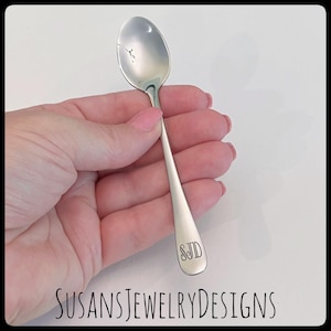Engraved baby spoon, baby shower gift, art deco monogram, new baby, niece nephew grandchild boy girl, initial letter, personalized lettering