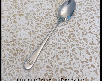 Engraved baby spoon with date on back, monogram baby shower gift, silver stainless steel, new mom, initial monogrammed spoon, letter, unisex