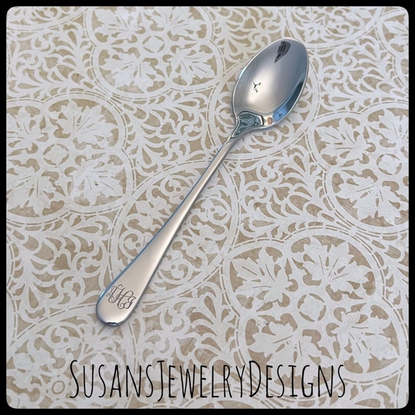 Engraved baby spoon with date on back, monogram baby shower gift, silver stainless steel, new mom, initial monogrammed spoon, letter, unisex