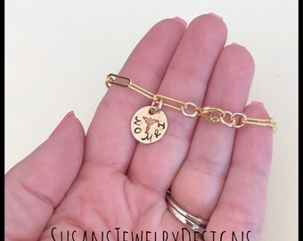 Custom medical alert paperclip bracelet, yellow gold fill jewelry, dainty med id, personalized wording, paper clip, allergy diabetic, no mri