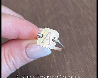Ring Sterling Silver Square Initial Ring - Etsy