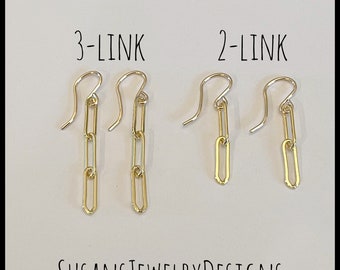 Paperclip earrings, yellow gold fill jewelry, gift for her, rectangle, dangle earring, dainty, lightweight, handmade paper clip earrings