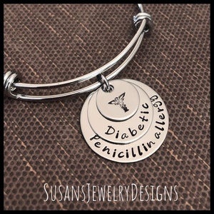 Custom medical alert expandable bracelet, medical ID bangle, stainless steel, medical identification, personalized, diabetic, allergy, ICE image 4