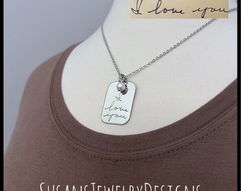 Handwritten necklace, handwriting gift, engraved signature jewelry, rectangle keepsake pendant, engraved handwriting, gift for mom, drawing