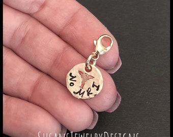 Custom medical alert clip on charm, yellow gold filled medical alert, medical identification, diabetic jewelry, personalized wording, dainty