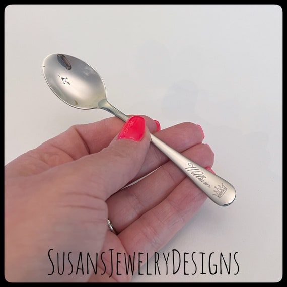 SALE Set of 2 Hand Stamped Custom Silver Baby Spoons Personalized with  Names or Initials, Baby Shower, Shower Gift, New Baby, Engraved Gift