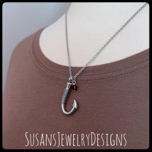 Custom fish hook urn necklace, stainless urn, memorial necklace, cremation jewelry, personalized keepsake, urn for dad, ash holder, pet loss
