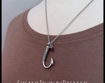 Custom fish hook urn necklace, stainless steel, memorial, cremation jewelry, personalized wording, dad, ash holder, pet loss, fisherman