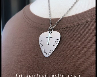 Memorial necklace, guitar pick, musician, guitar player, personalized jewelry, remembrance, memory, loved one, loss, funeral, unisex, gift