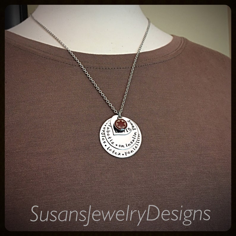 Custom medical alert necklace, medical ID, stainless steel medical alert, medical identification, name necklace, diabetic jewelry, allergy image 1
