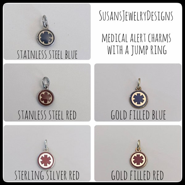 Add a medical alert charm to your order, caduceus med ID symbol, identification jewelry, add to your pieces, add to your order in cart Medic