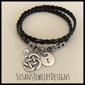 Irish bracelet, Celtic knot, initial jewelry, initial bracelets leather band, anam cara, soul friend, letter, wrap, Gaelic, mo anam cara
