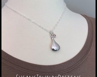 Custom teardrop urn necklace, sterling silver, memorial cremation jewelry, personalized keepsake, ash holder, sympathy loss capsule, cremate