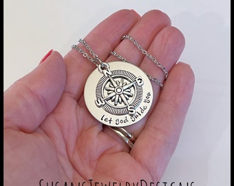 Let god guide you necklace, compass necklace, navigation jewelry, personalized necklace, Christian gift, graduation gift, gift for daughter