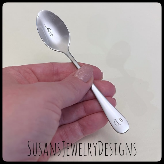 SALE Set of 2 Hand Stamped Custom Silver Baby Spoons Personalized with  Names or Initials, Baby Shower, Shower Gift, New Baby, Engraved Gift