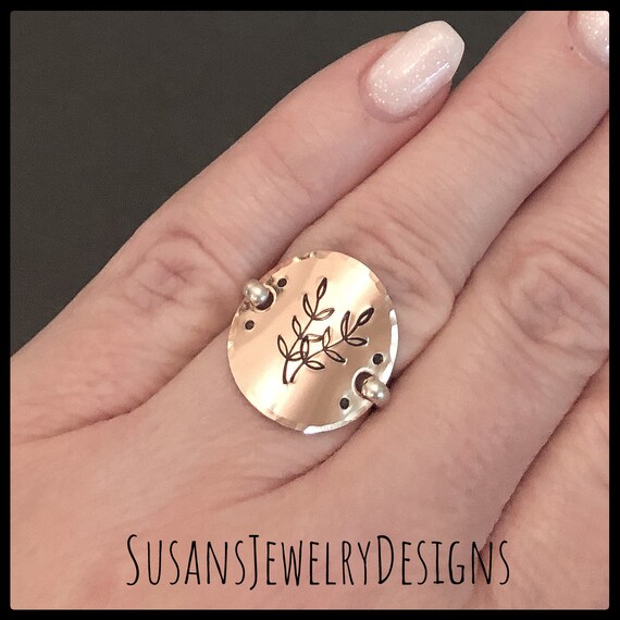 Floral Saddle Ring Copper Jewelry Hammered Edge Custom Ring Size Greenery Foliage Plant Gift for Her Leaf Ring Sterling Band Dainty Etsy Canada