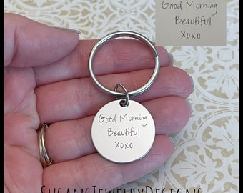 Handwritten keychain, handwriting gift, engraved signature jewelry, father's day gift, engraved handwriting jewelry, gift for mom, unisex