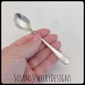 Custom engraved baby spoon, fancy font, baby shower present, new mom, name date,  personalized letter script initial, silver stainless steel