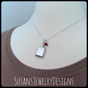 Custom rectangle urn necklace, sterling silver memorial cremate, cremation jewelry personalized ash holder, stamped words, mom dad baby loss