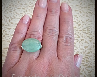 Aventurine ring, wire wrapped ring, sterling silver ring, gift for her, customized ring size, green ring, stone ring, aventurine jewelry