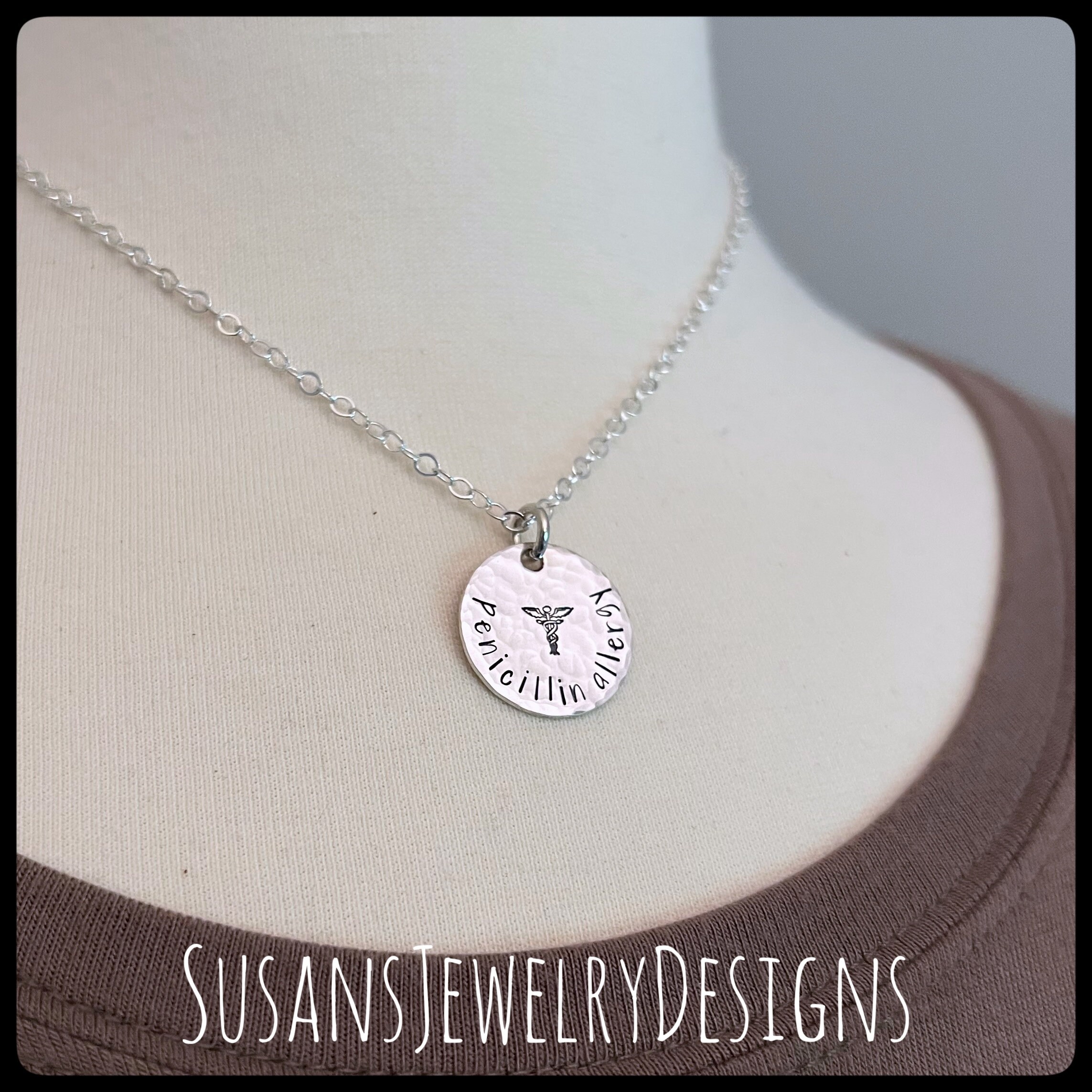 Custom Medical Alert Necklace, Medical ID, Sterling Silver Medical ...