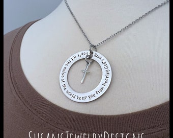 God's word necklace, personalized jewelry, custom wording, stainless steel, bible verse, Christian gifts, cross, Jesus, sentiment, phrase