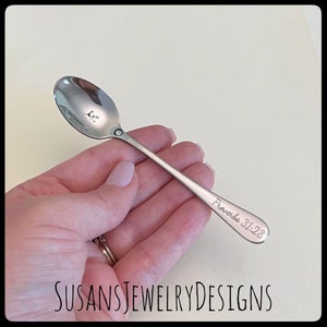 Engraved stainless baby spoon, baby shower gift birth new mom bible verse Christian baptism niece nephew grandchild, personalized, unisex