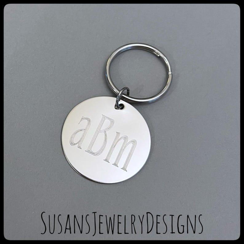 Custom Engraved Monogram Keychain, Engraved Keychain Disc, Engraved ...