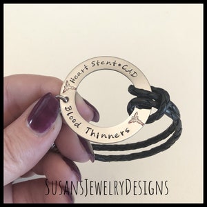 Medical alert bracelet, leather medical id, medical identification, stainless steel medical bracelet, personalized wording, allergy bracelet